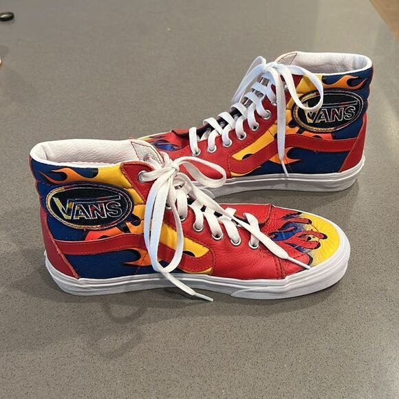 Vans Sk8-Hi Racer Leather and Canvas Sneaker in Awesome Red / True Blue - Picture 3 of 12